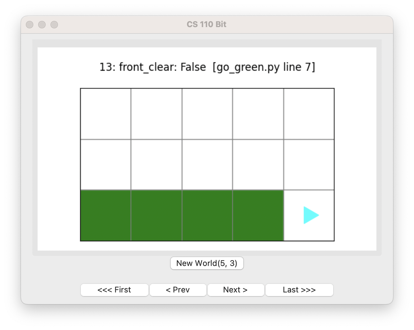 result of running go_green.py, with green squares along the bottom, the last one left blank