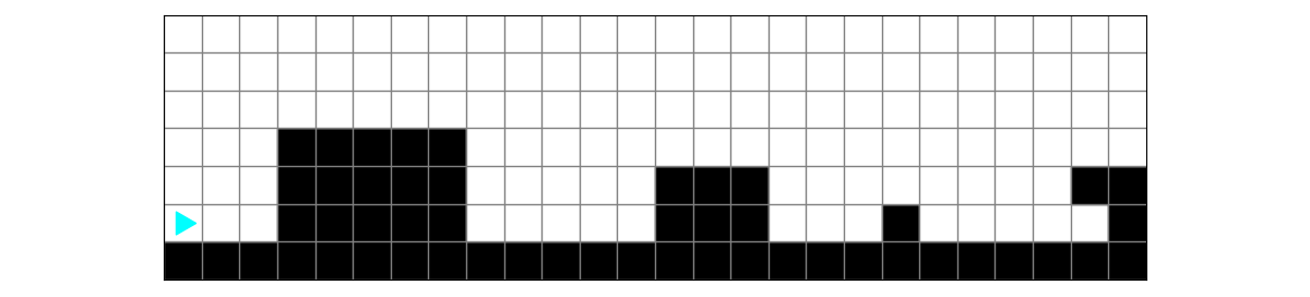 Bit has a surface of black to walk on, with some black rectangular hurdles in front