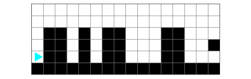 Bit has a surface of black to walk on, with some rectangular hurdles in front