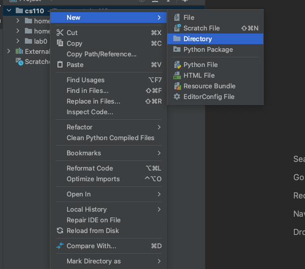 pycharm new directory