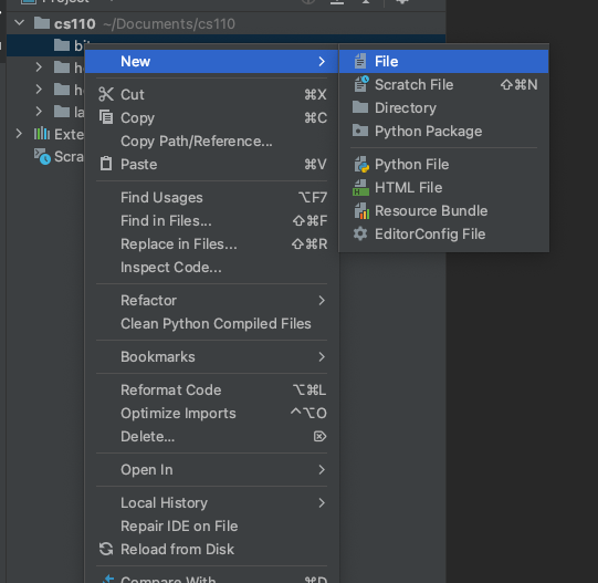 pycharm new file