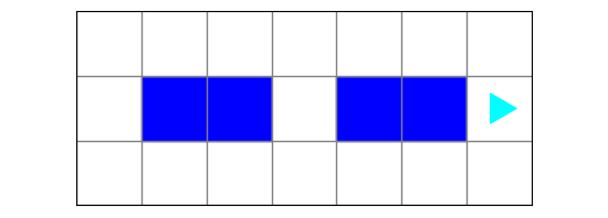 the same world, the red and green squares changed to blue