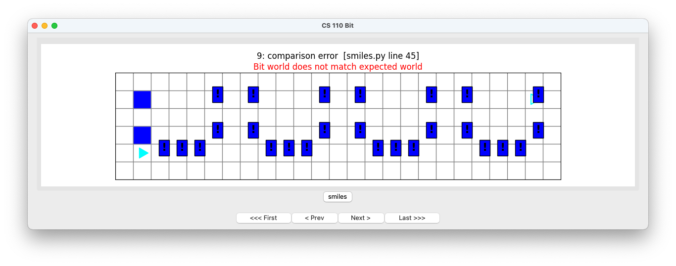 smiles first run with only two blue squares filled in