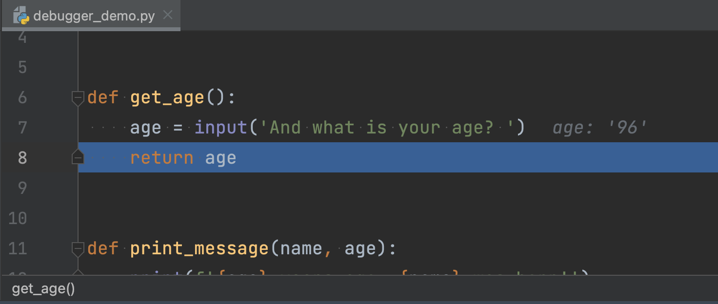 Pycharm highlighted line 8