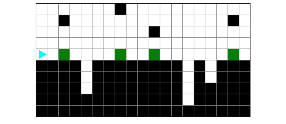 a path with colored squares, and holes on the left and right